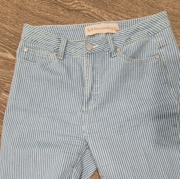 Soft Surroundings Blue and White Vertical Striped Cropped Pants Size 6 P - Picture 2 of 7